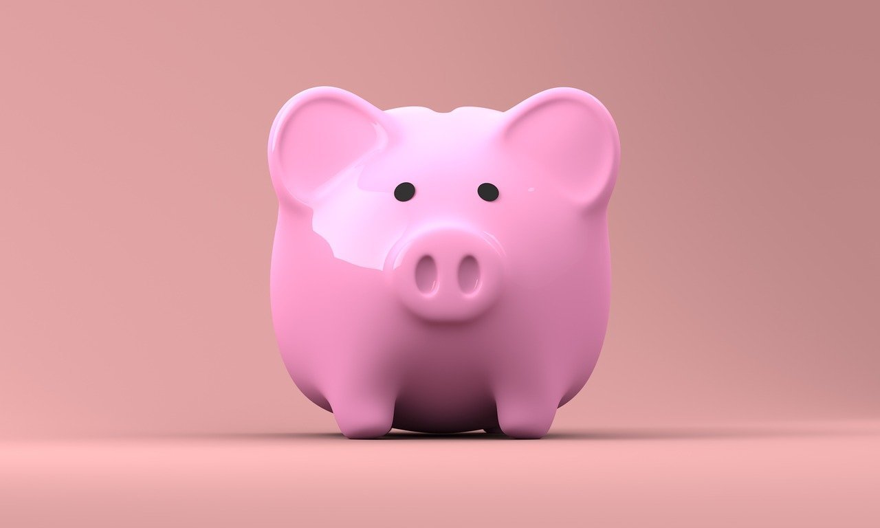 Pink piggy bank standing for money set aside each month instead of paid out in premiums