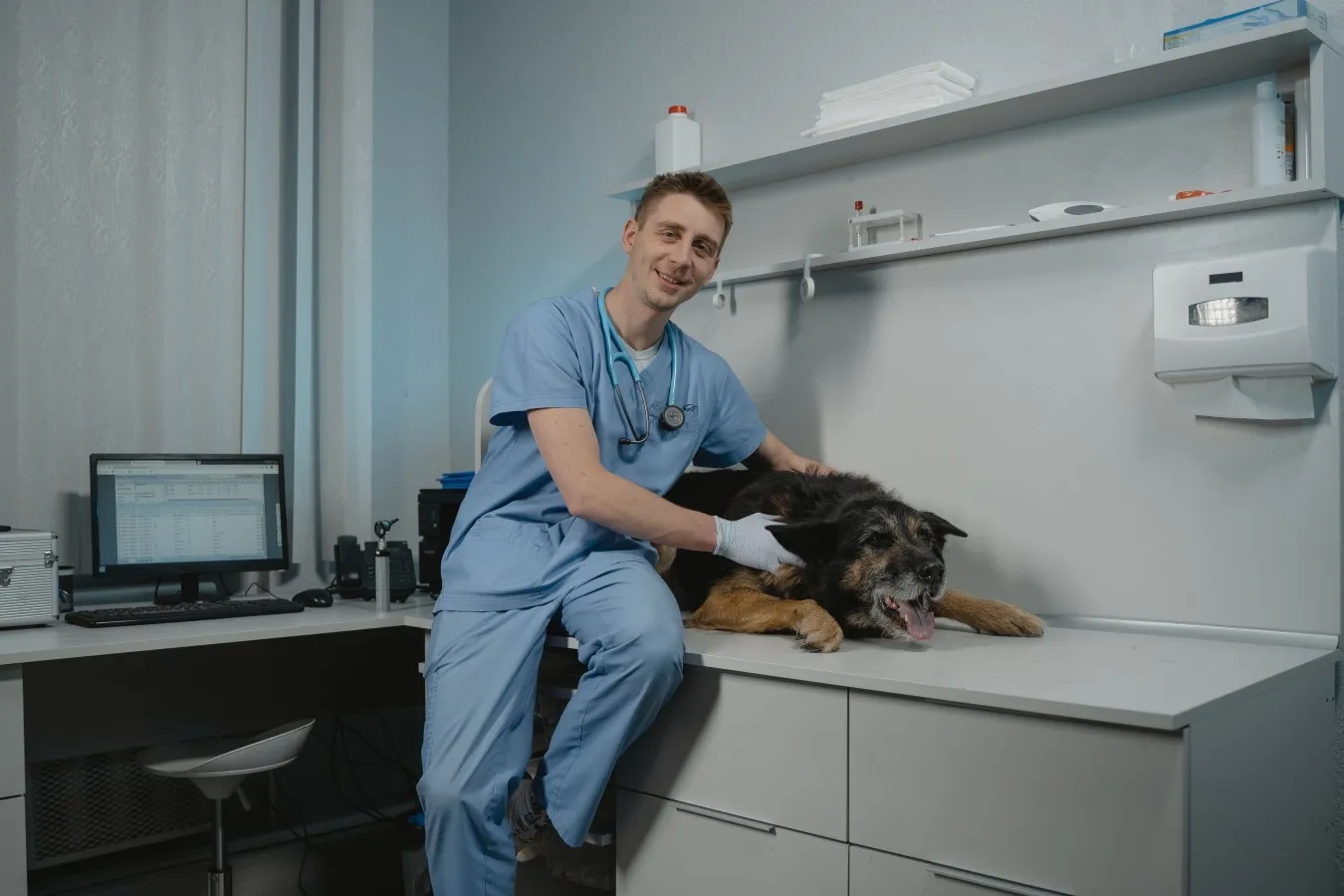 Veterinarian discussing exam findings, relevant to what fine needle aspirate results actually tell owners