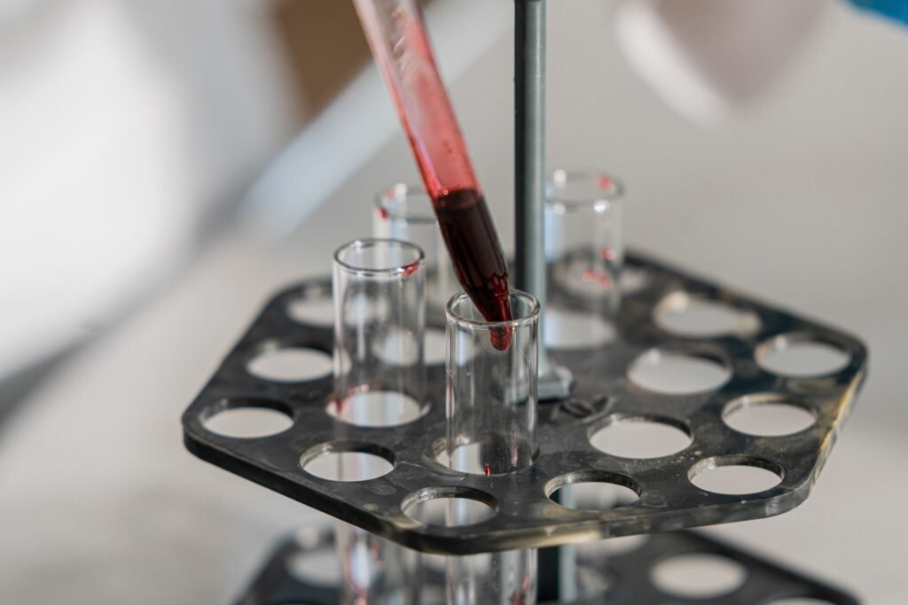 Blood sample being processed in a laboratory for dog liver bloodwork